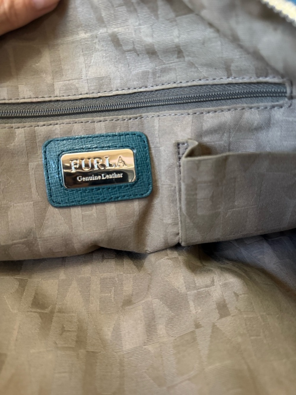 Authentic FURLA Teal Green Leather Satchel Shoulder Bag w Silver Hardware - Picture 15 of 16